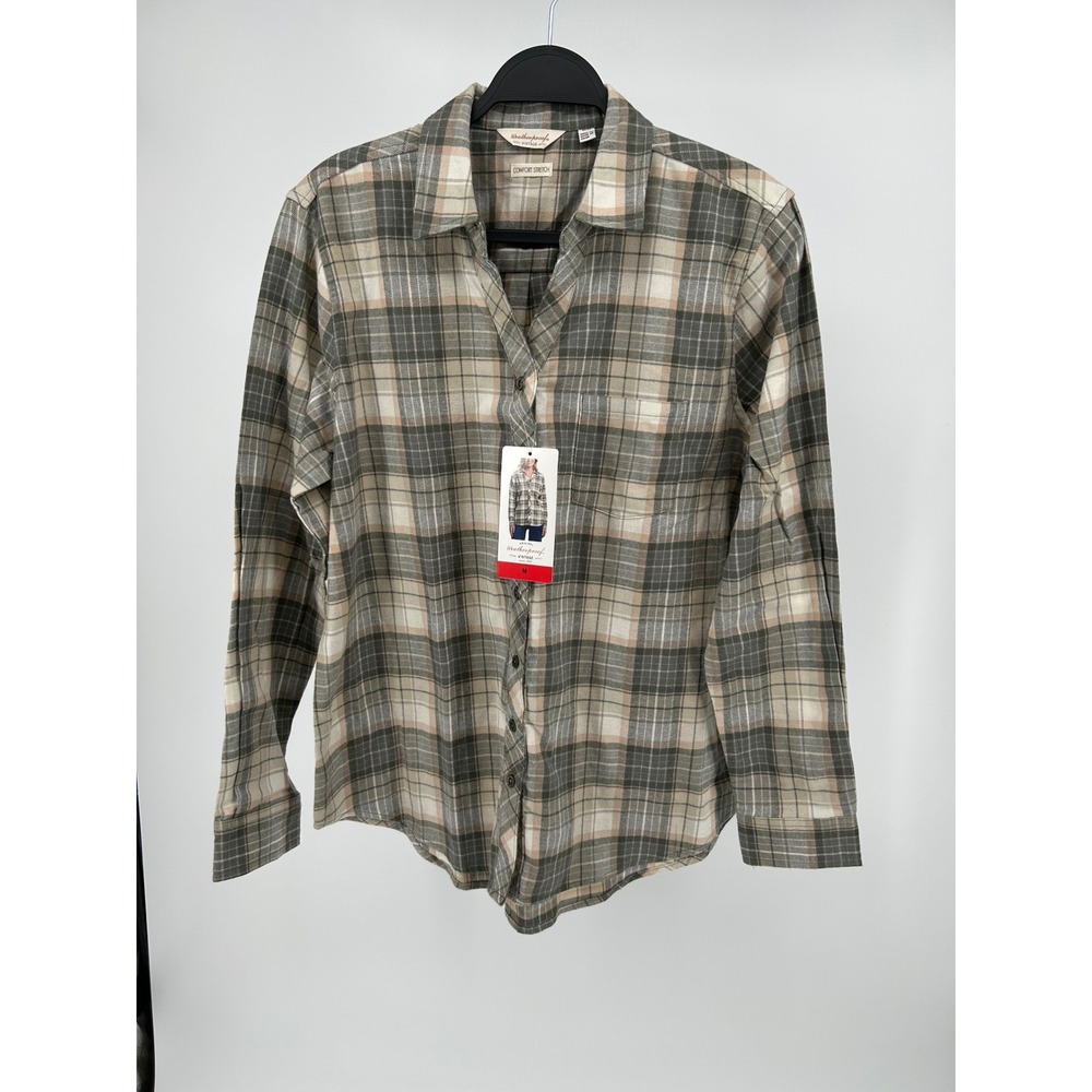 Weatherproof Vintage Plaid Shirt Womens M Green NEW Comfort Stretch Button Down